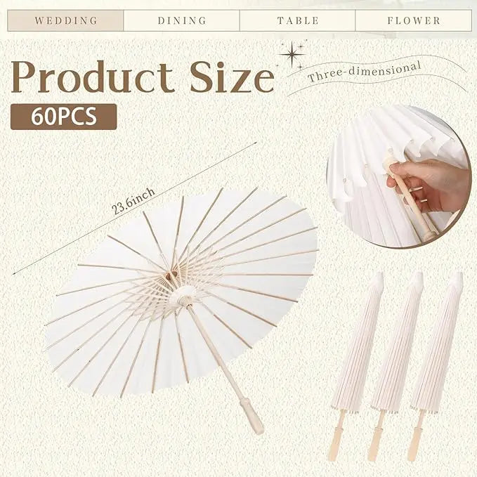 12/30/50/60PCS White Paper Umbrellas 23.6 Inch Paper Parasol Umbrellas DIY Umbrellas Wedding Props