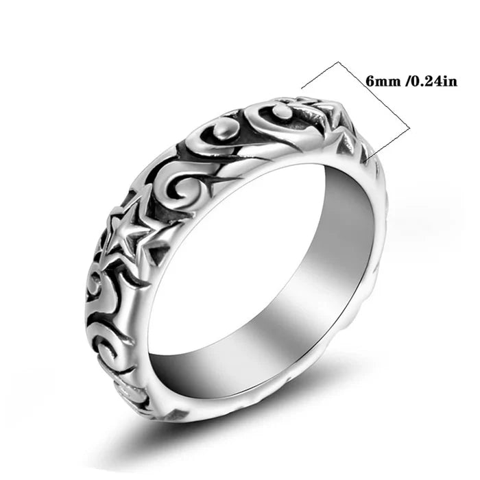 1Pcs Stainless Steel Non-Fading Personalized Men's Index Finger Ring Retro Trendy Five-Pointed Star Ring
