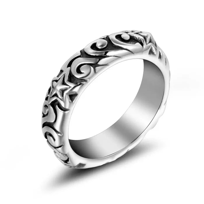 1Pcs Stainless Steel Non-Fading Personalized Men's Index Finger Ring Retro Trendy Five-Pointed Star Ring
