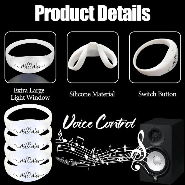 24 Pcs Wedding Party LED Glow Bracelets Sound Activated Light Up Adults Dark Glow Neon Supplies Concert