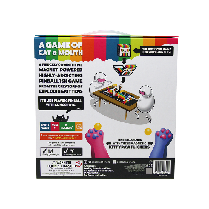 A Game of Cat & Mouth box back with gameplay description and components