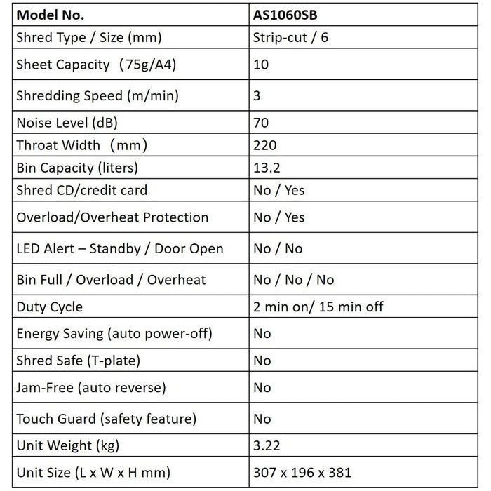 Aurora AS1060SB Strip Cut Paper Shredder