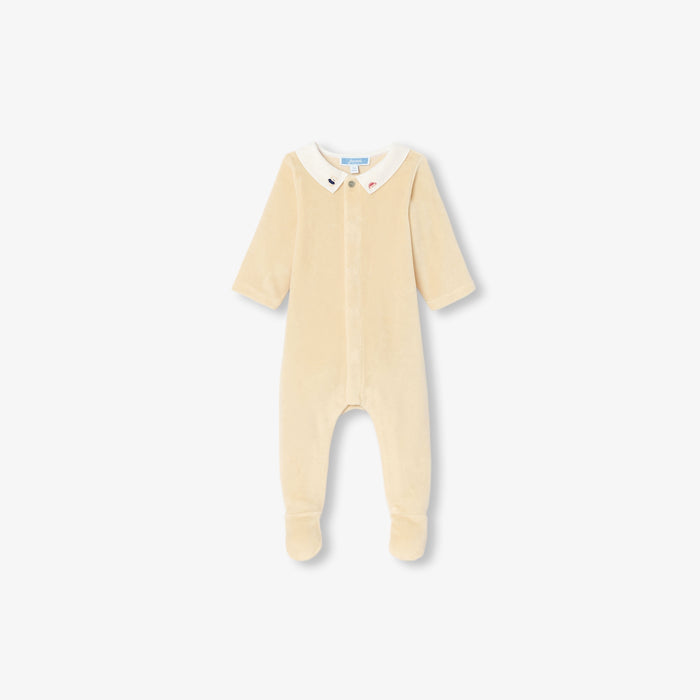 Baby boy velvet pyjamas with a poplin collar
