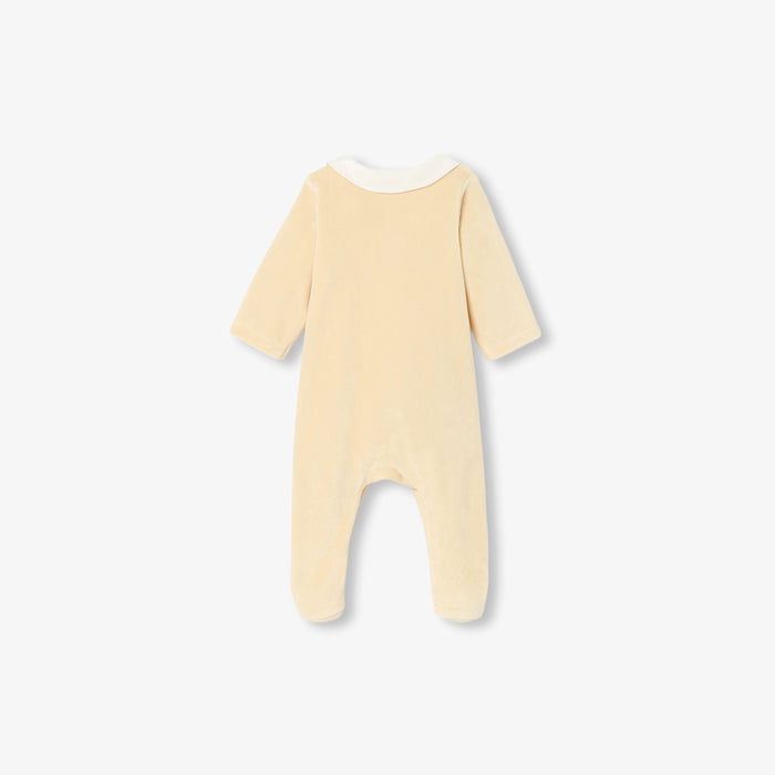 Baby boy velvet pyjamas with a poplin collar