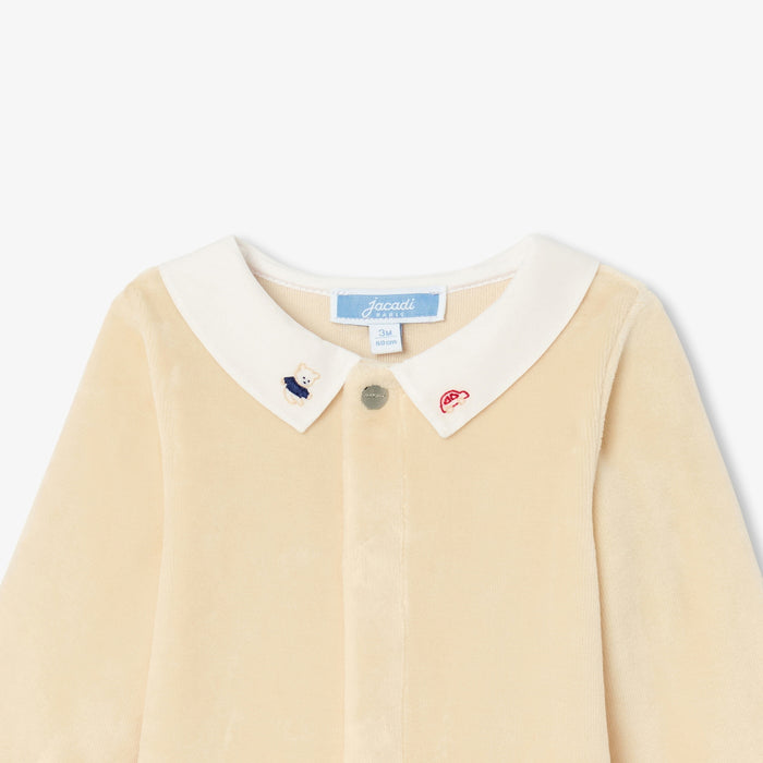 Baby boy velvet pyjamas with a poplin collar