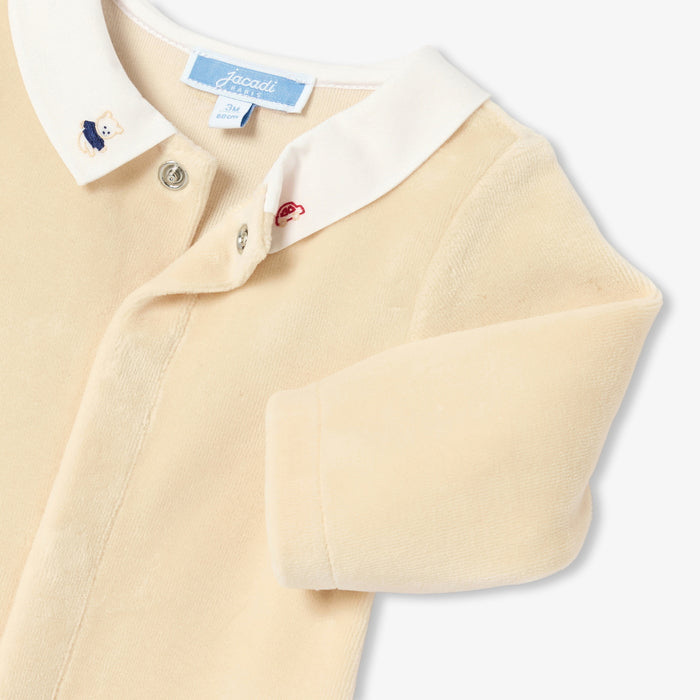 Baby boy velvet pyjamas with a poplin collar