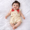 Baby Girl Co ord Set Light Yellow Cherry Print Top with Ruffle Shorts Infant Clothing Set