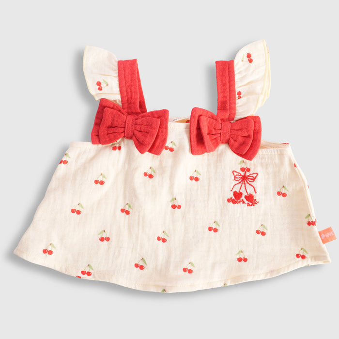 Baby Girl Co ord Set Light Yellow Cherry Print Top with Ruffle Shorts Infant Clothing Set
