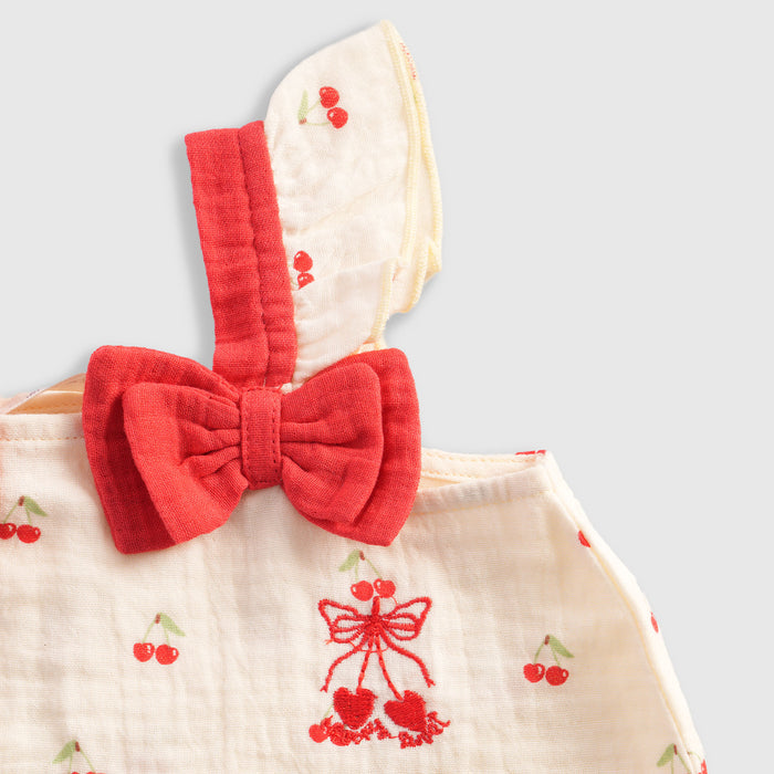 Baby Girl Co ord Set Light Yellow Cherry Print Top with Ruffle Shorts Infant Clothing Set