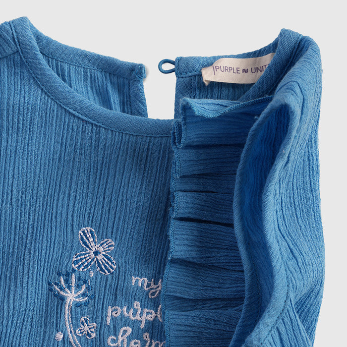 Baby Girl Co ord Set Textured Top with Gingham Pants Light Blue Infant Clothing Set
