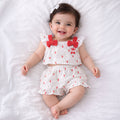 Baby Girl Co ord Set White Cherry Print Top with Ruffle Shorts Infant Clothing Set