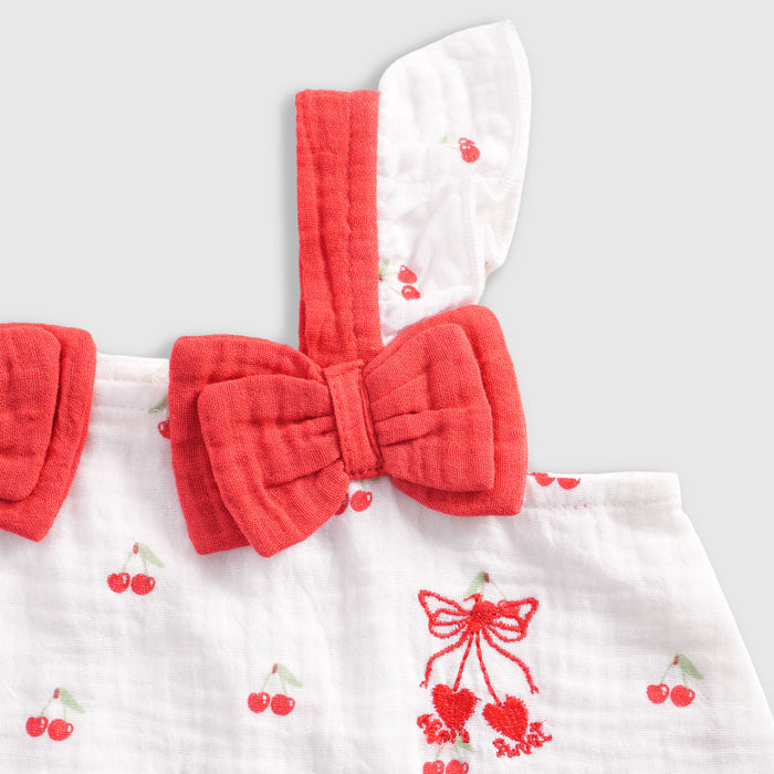 Baby Girl Co ord Set White Cherry Print Top with Ruffle Shorts Infant Clothing Set