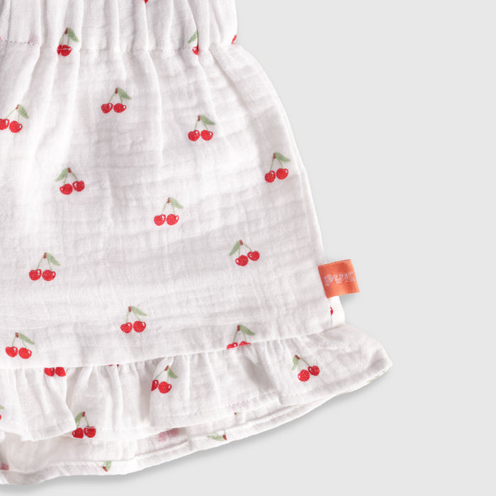 Baby Girl Co ord Set White Cherry Print Top with Ruffle Shorts Infant Clothing Set
