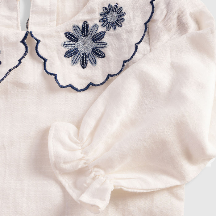 Baby Girl Dungaree Denim Dress with Embroidered Collar Cotton Top for Infant Girls