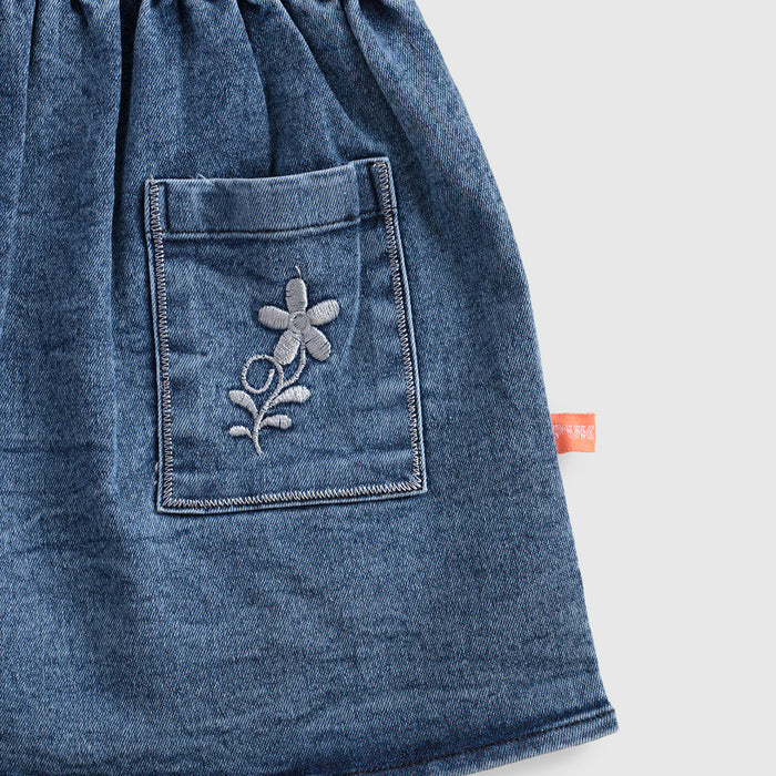 Baby Girl Dungaree Denim Dress with Embroidered Collar Cotton Top for Infant Girls