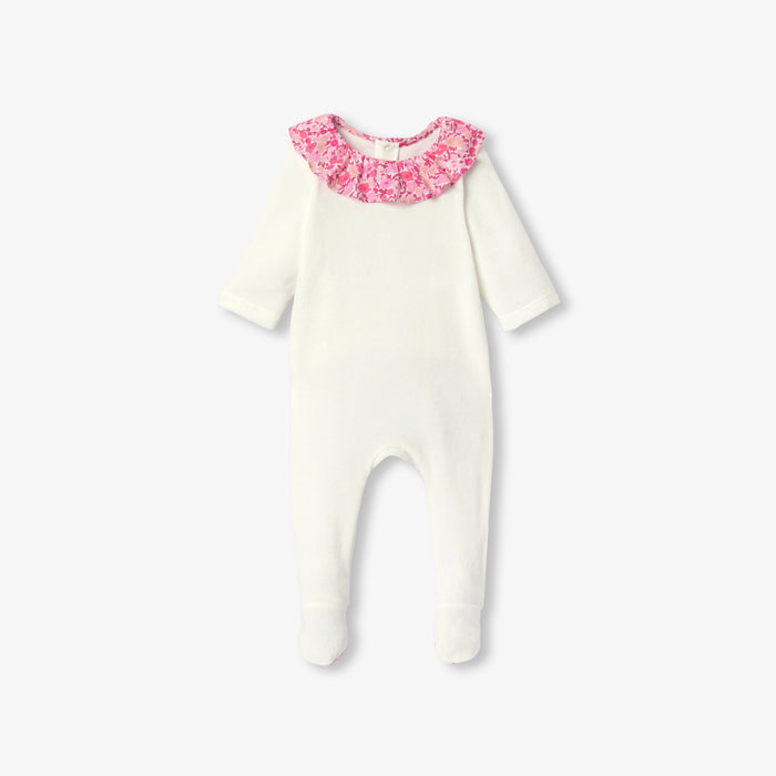 Baby girl velvet pyjamas with Liberty fabric ruffle collar