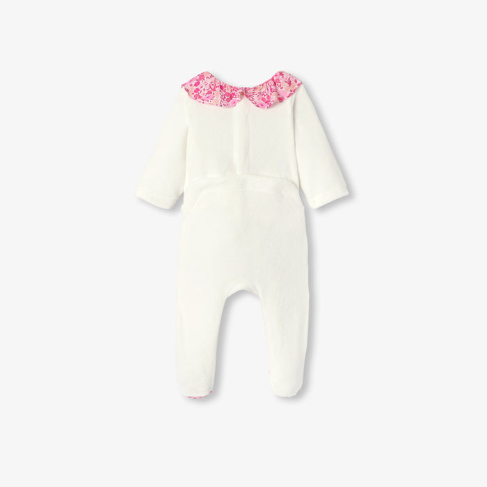 Baby girl velvet pyjamas with Liberty fabric ruffle collar