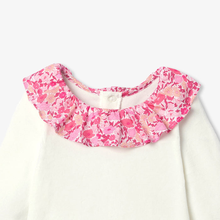 Baby girl velvet pyjamas with Liberty fabric ruffle collar