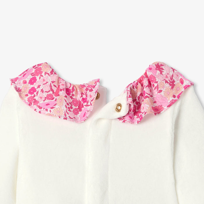 Baby girl velvet pyjamas with Liberty fabric ruffle collar