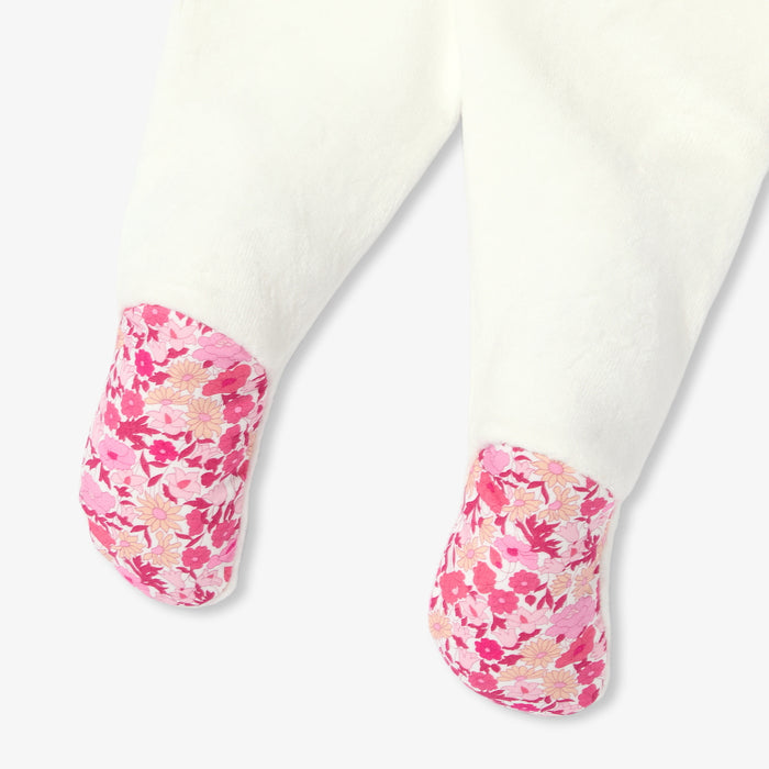 Baby girl velvet pyjamas with Liberty fabric ruffle collar