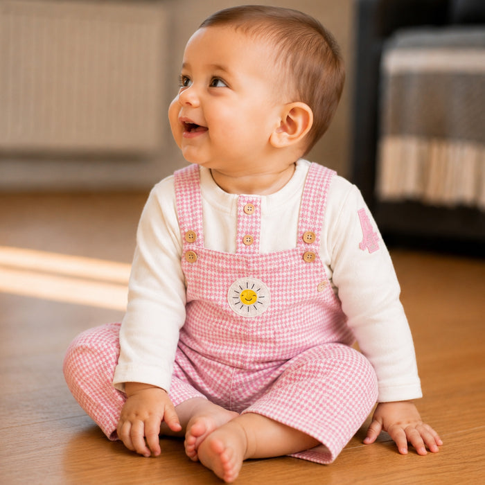 Baby Infant Dungaree in White Blue with Soft Comfort Fabric, Adjustable Straps & Pockets