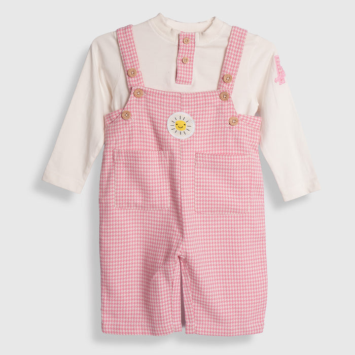 Baby Infant Dungaree in White Blue with Soft Comfort Fabric, Adjustable Straps & Pockets