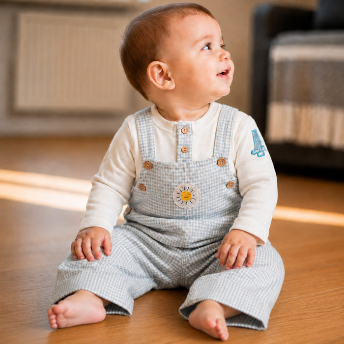 Baby Infant Dungaree in White Pink with Soft Comfort Fabric, Adjustable Straps & Pockets