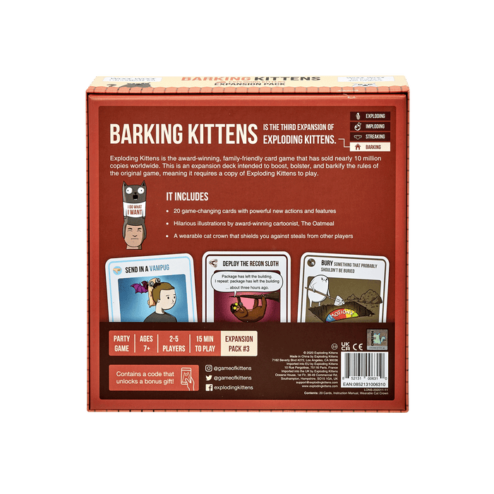 Barking Kittens expansion box back with gameplay description