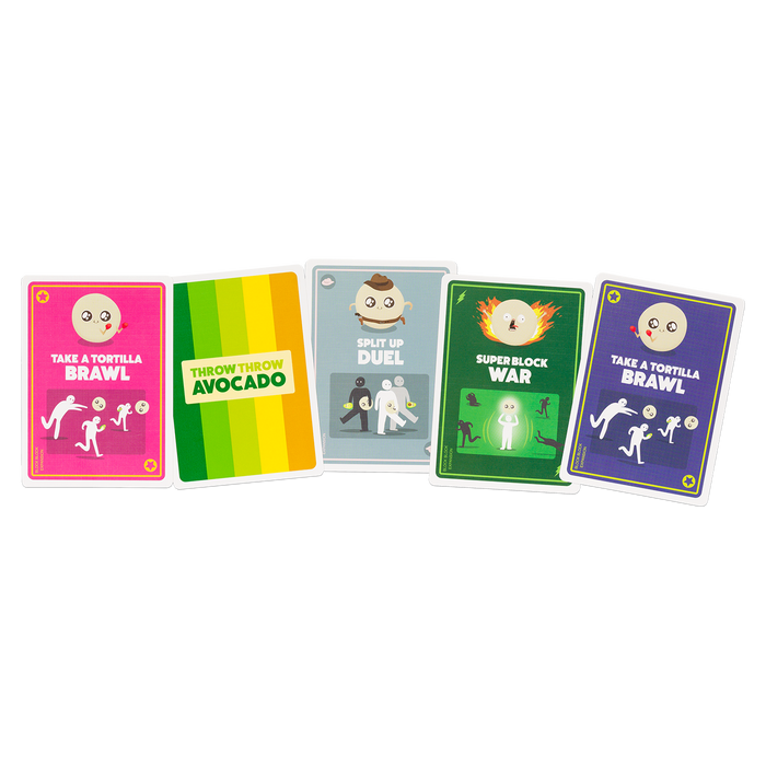 Block Block Burrito game cards showing tortilla and avocado actions