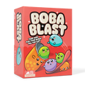 Boba Blast game box at an angle, an orange box with cartoon boba tea characters