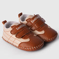 Boy Infant Brown Beige Booties with Dual Velcro for Tiny Steps & Crawling