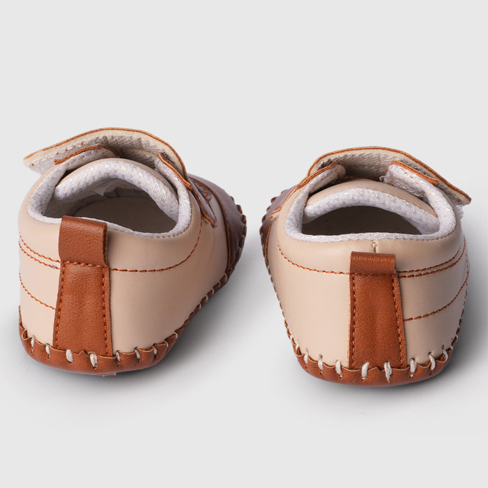 Boy Infant Brown Beige Booties with Dual Velcro for Tiny Steps & Crawling