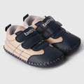 Boy Infant Navy Beige Soft Sole Booties with Dual Velcro Straps