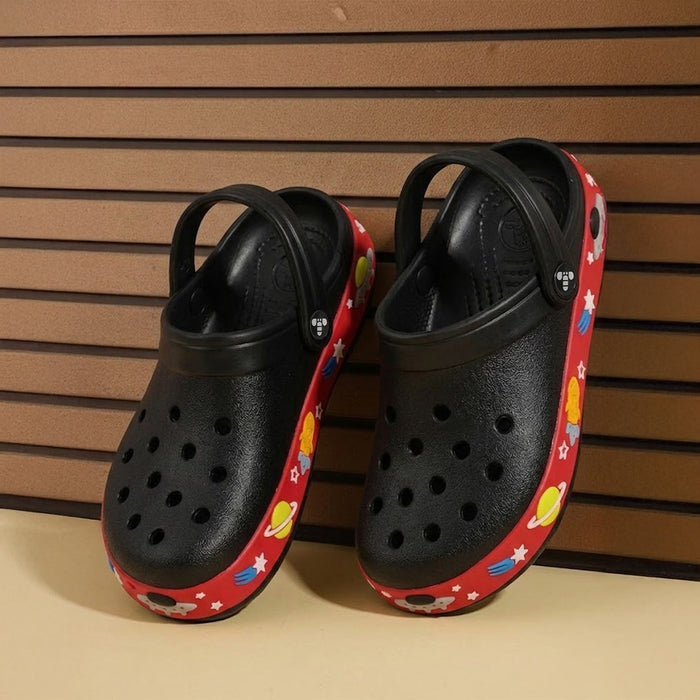 Boys Black Clogs with Space Themed Sole Detail