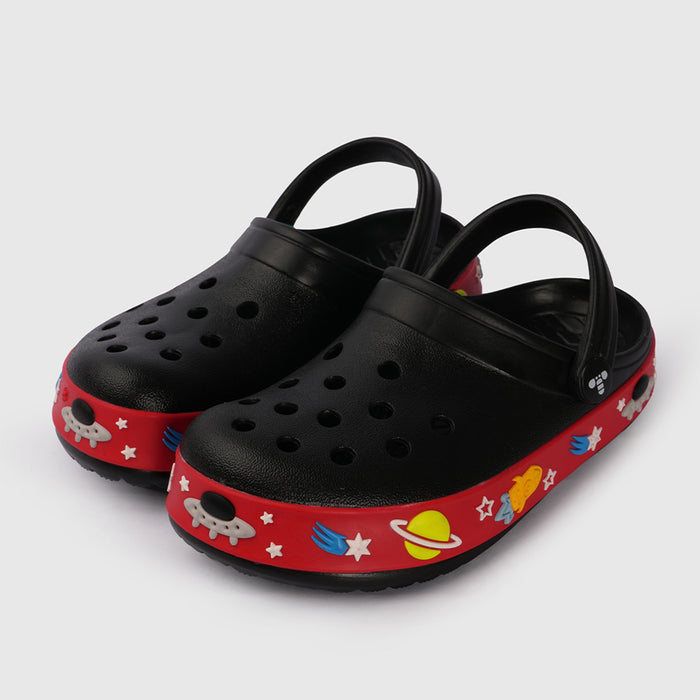 Boys Black Clogs with Space Themed Sole Detail