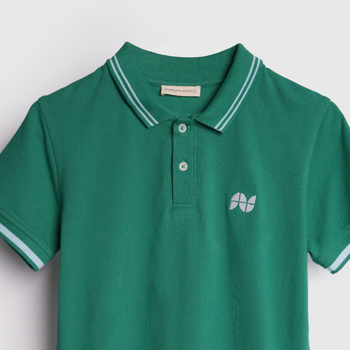 Boys Dark Green Polo T-Shirt with Contrast Tipped Collar & Signature Chest Logo
