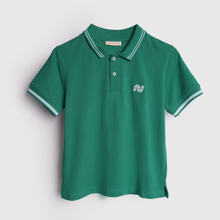 Boys Dark Green Polo T-Shirt with Contrast Tipped Collar & Signature Chest Logo