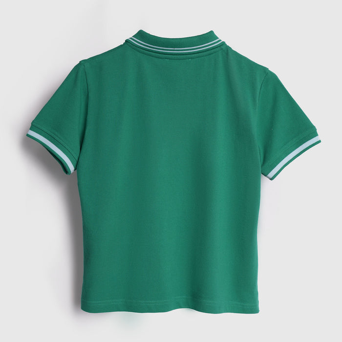 Boys Dark Green Polo T-Shirt with Contrast Tipped Collar & Signature Chest Logo