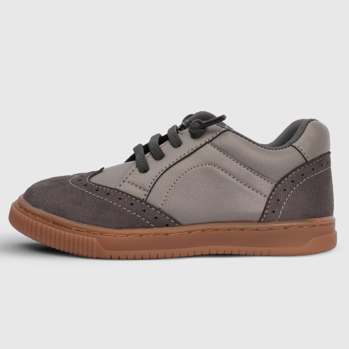 Boys Grey Casual Shoes with Lace Closure & Multi Texture Upper Design
