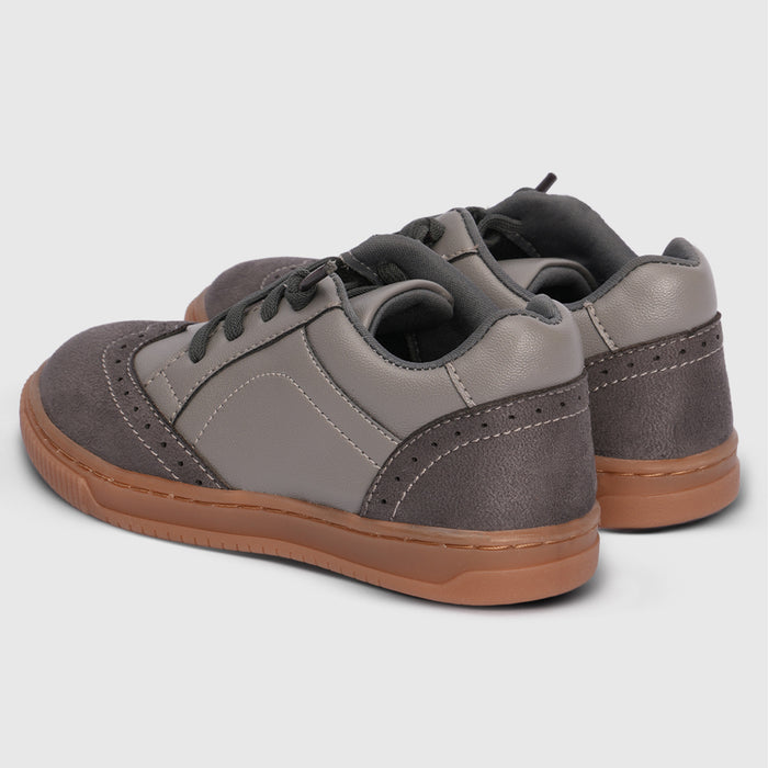 Boys Grey Casual Shoes with Lace Closure & Multi Texture Upper Design