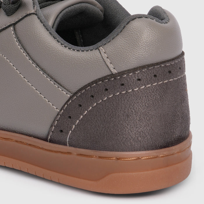 Boys Grey Casual Shoes with Lace Closure & Multi Texture Upper Design