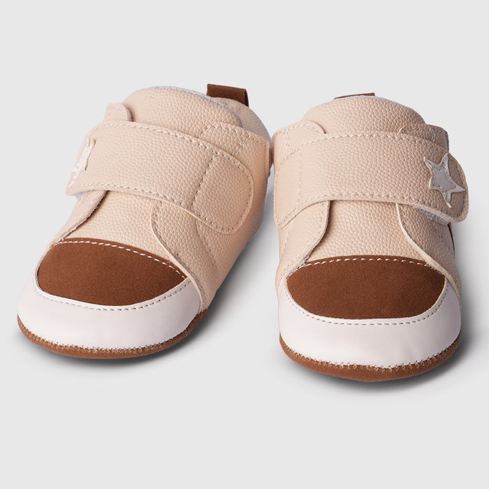 Boys Little Trail Baby Beige Booties with Easy Velcro Strap Fit