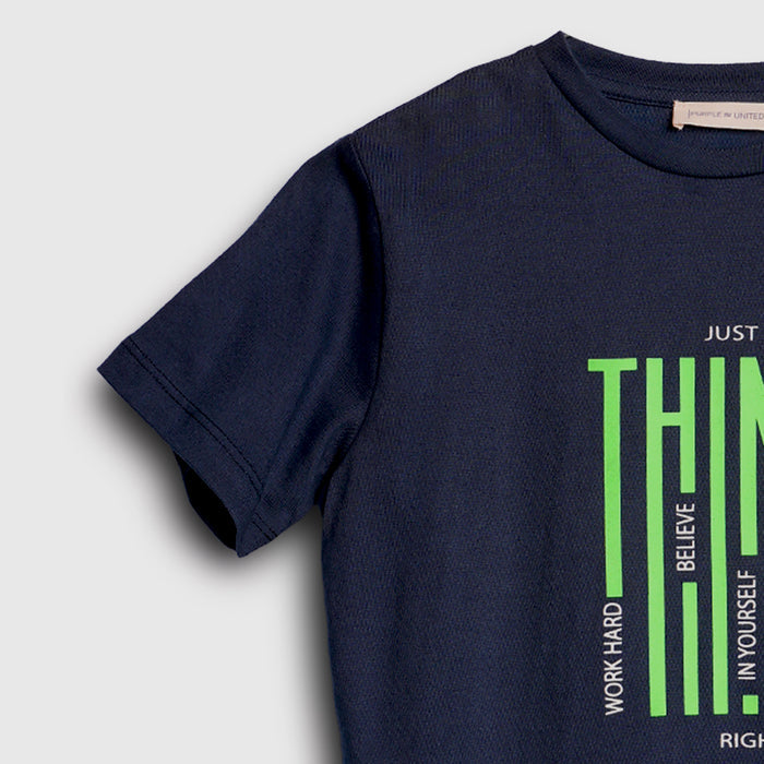 Boys Navy Blue Statement Text T-Shirt with Bold Typography Design