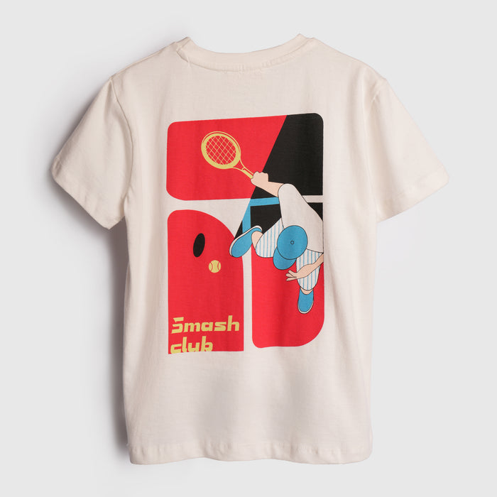 Boys Off White Graphic T-Shirt with Statement Back Artwork