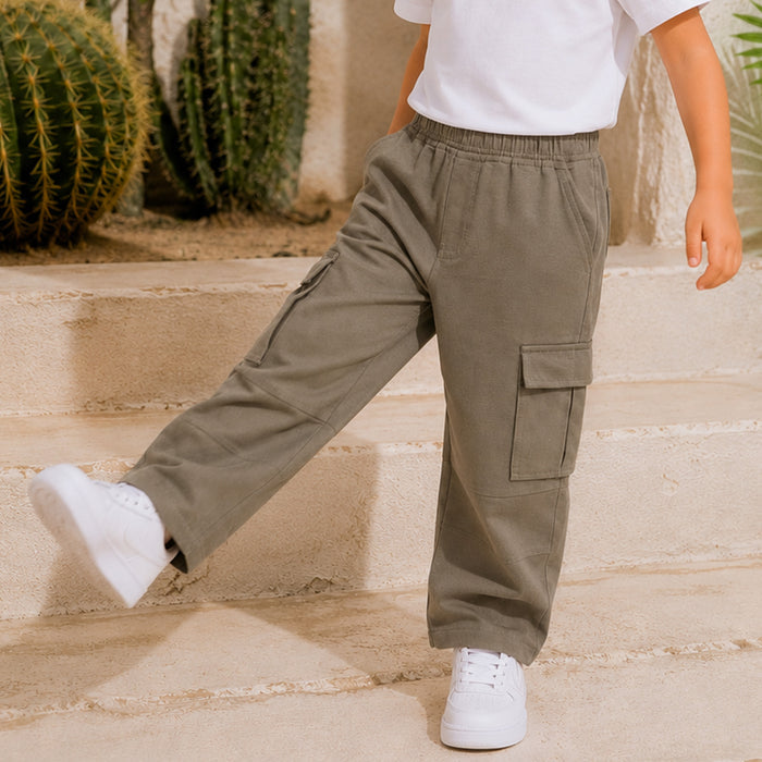 Boys Olive Cargo Trousers with Elasticated Waist