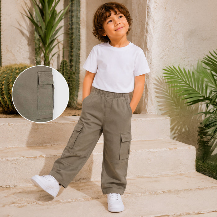 Boys Olive Cargo Trousers with Elasticated Waist