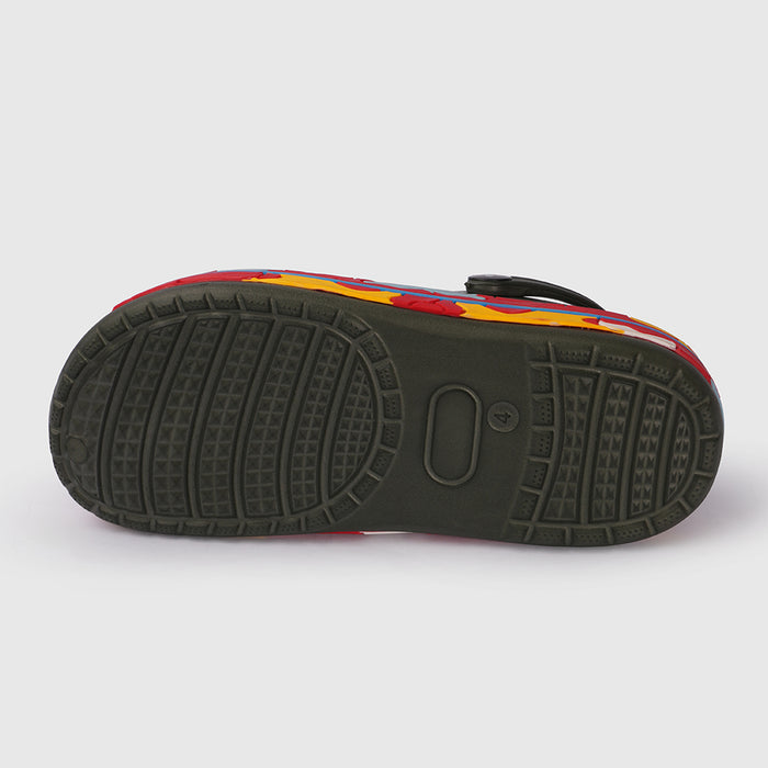 Boys Olive Clogs with Multicolour Sole Accent