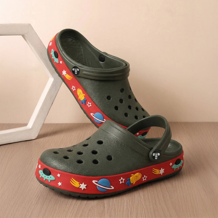 Boys Olive EVA Clogs with Space Print Sole