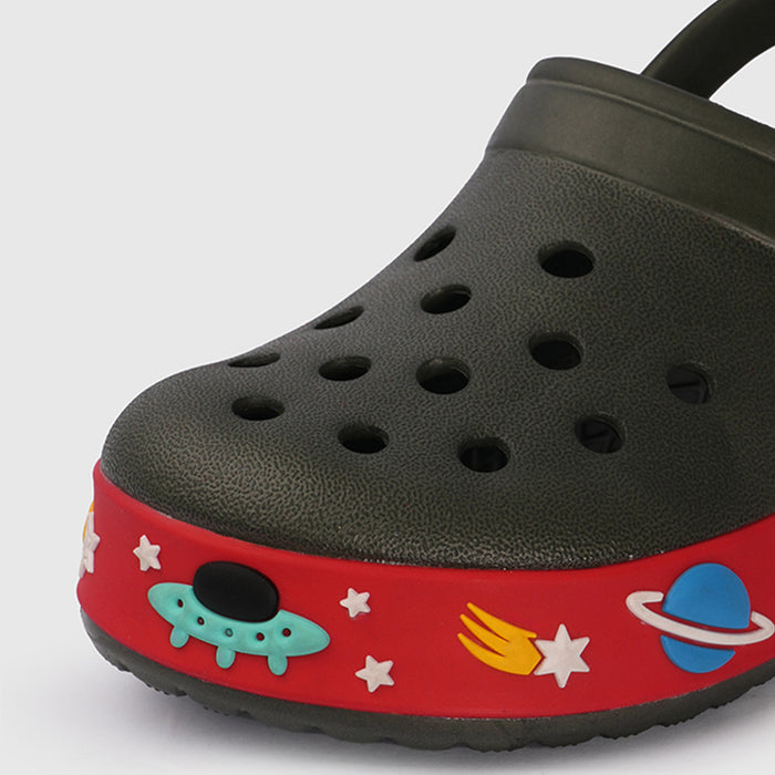 Boys Olive EVA Clogs with Space Print Sole