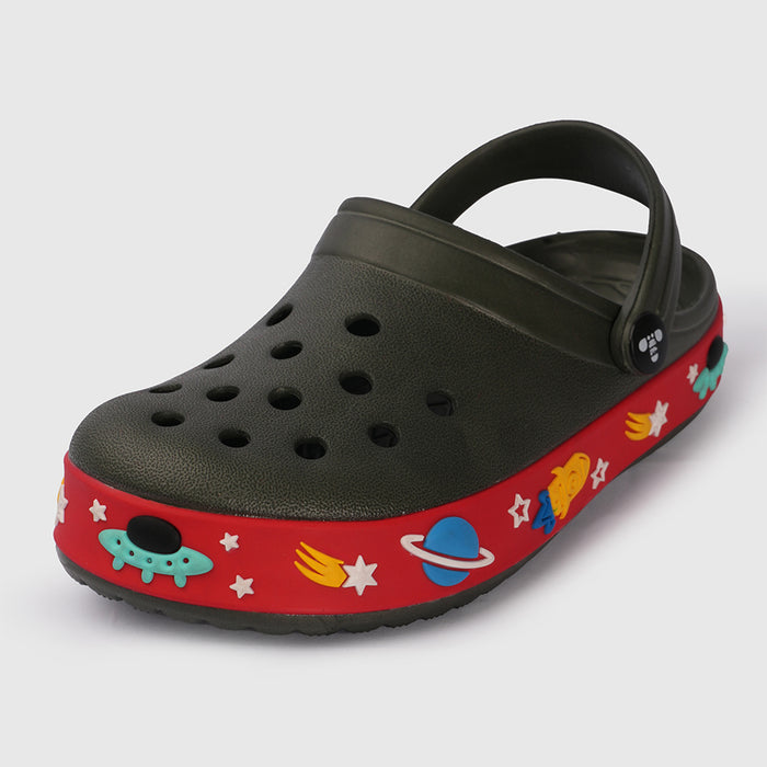 Boys Olive EVA Clogs with Space Print Sole